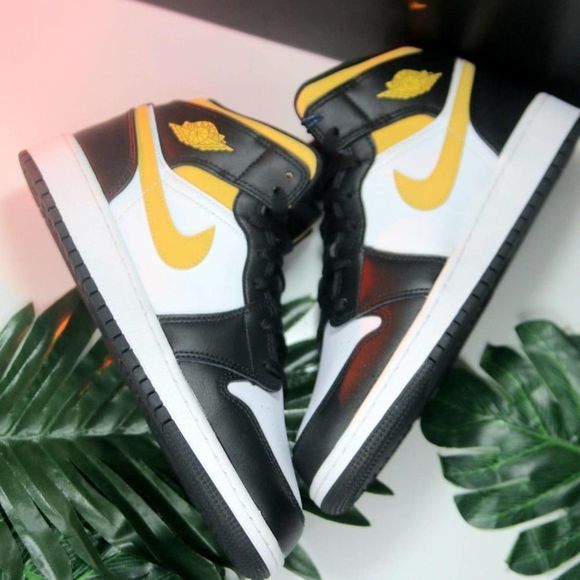 Jordan Shoes - Nike Air Jordan 1 Mid Black White Yellow Sneakers
